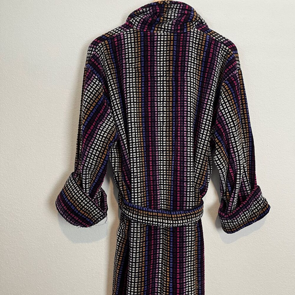 Bown of London Rainbow Checkered Disco Multicolor Mozart Velvet Bath Robe Men's - Picture 8 of 8